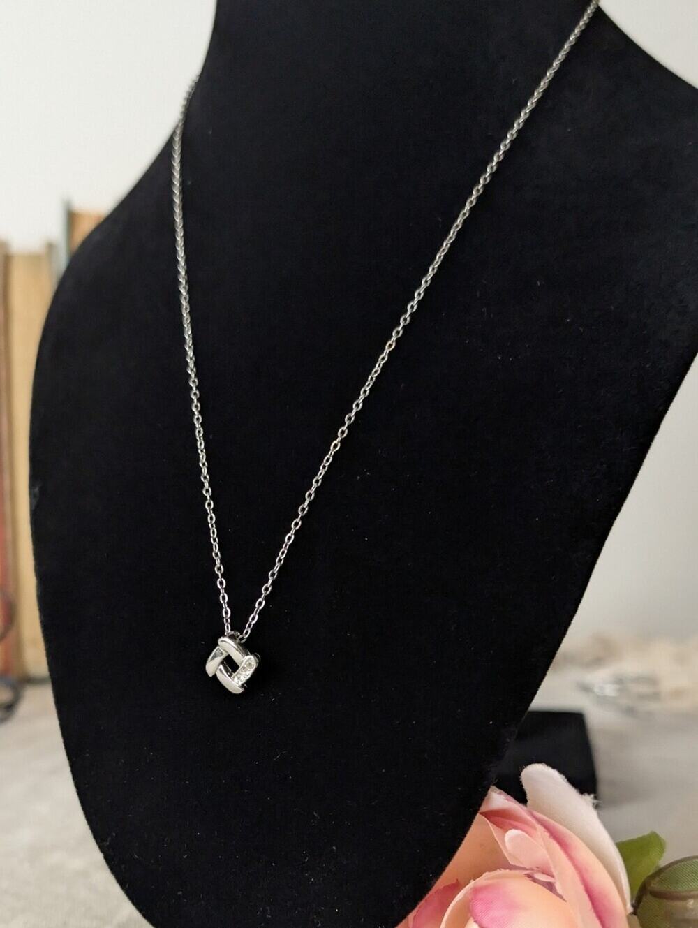 Dainty Necklace Minimalist Silver Tone Layering Jewelry 18K GP CZ Pendant